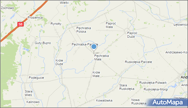 mapa Pęchratka Mała, Pęchratka Mała na mapie Targeo